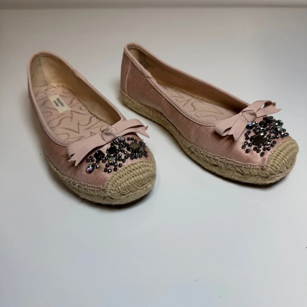 Simply Vera Vera Wang Pink Beaded Bow‎ Espadrille Flats Size 6.5